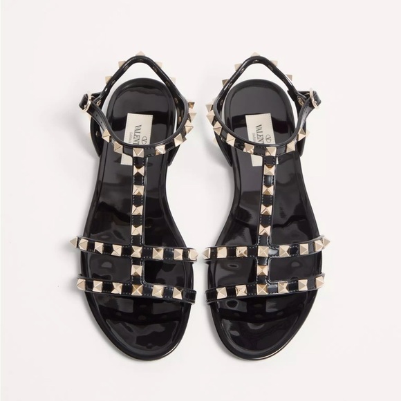 Valentino Garavani Shoes - Valentino Garavani Black and Gold Studded Sandals